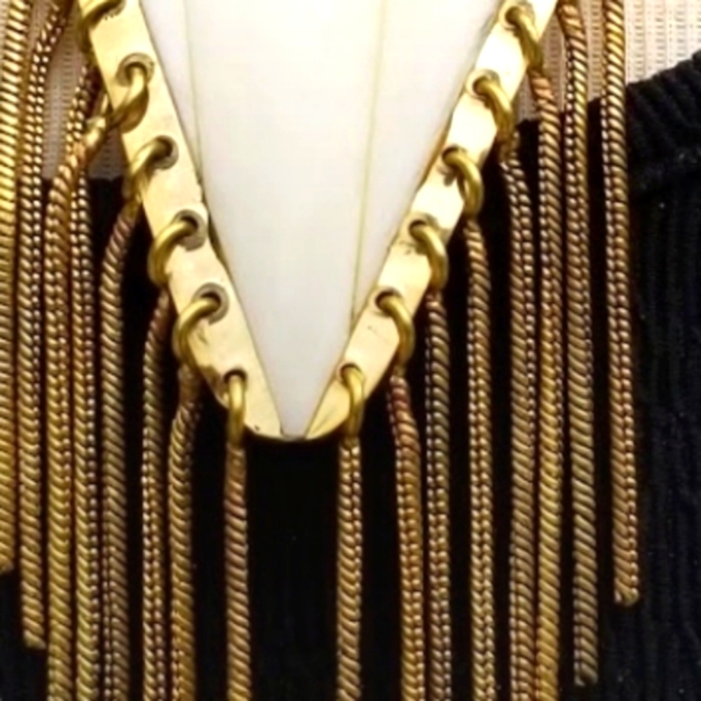 White Horn Pendant with golden Accents Necklace - Picture 3 of 16